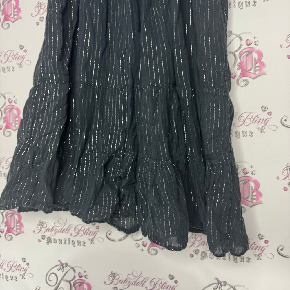 Skirt/dress sparkly thread stripes black silver waist tie up flowy maxi cute - Picture 6 of 9